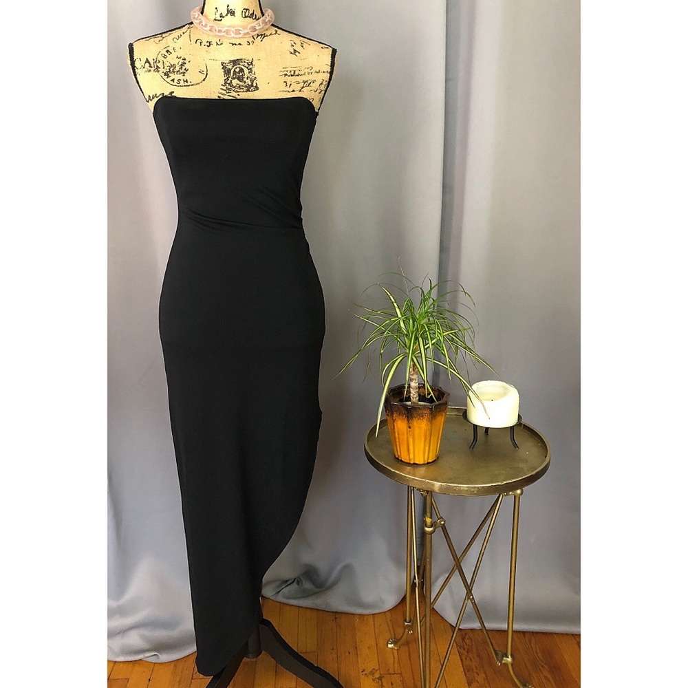BEBE Strapless Asymmetrical Hem Dress
